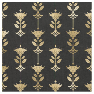 Geel goud en zwart art Deco Abstract Floral Stof