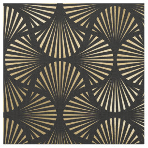 Geel goud en zwart art Deco Fan Pattern Stof
