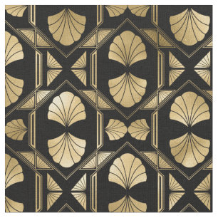 Geel goud- en zwart deco-Shell-patroon Stof