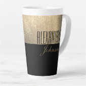 Geel Goud en Zwart Luxe Moderne Naam Latte Mok (Rechterhoek)