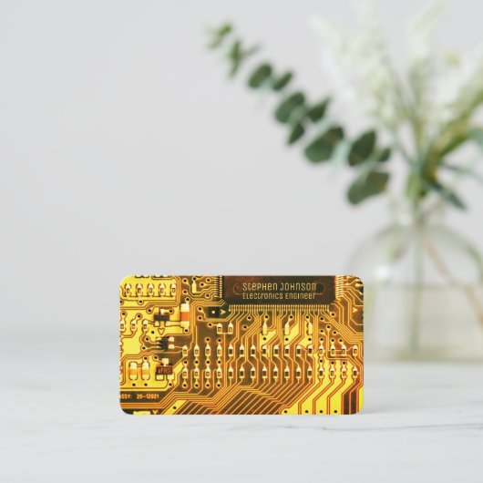Geel Goud Gedrukt circuit board Aangepaste QR-code Visitekaartje (Staand voorkant)
