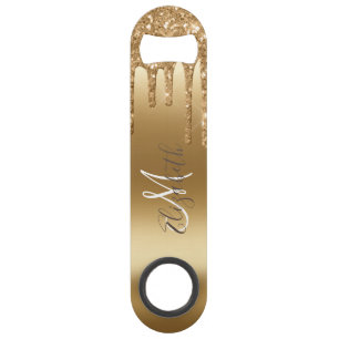 Geel Goud Glitter Look Drips Monogram Stijlvol Speed Flessenopener
