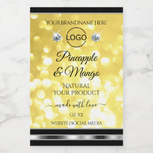 Geel Goud Glitter Productlabels Diamanten Logo Voedselcontainer Etiket