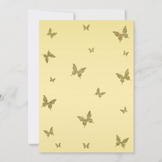 Geel & Goud Glitter Vlinder Sweet 16 Feest Kaart (Achterkant)