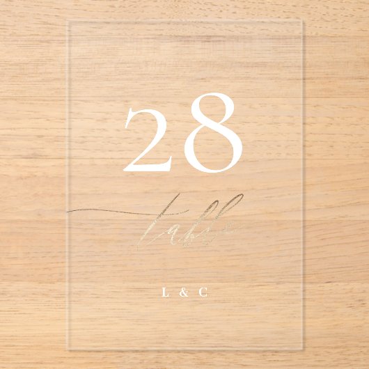 Geel Goud Kalligrafie Acryl Boog Tafelnummers Acryl Uitnodigingen (Voorkant)