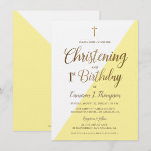 Geel goud kruis Christening en 1e verjaardag Kaart