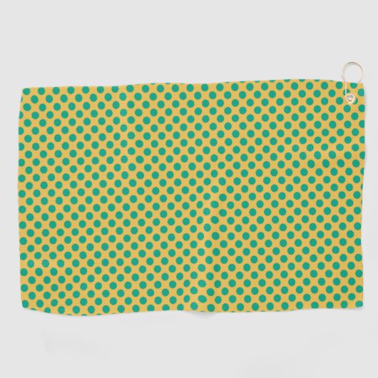 Geel goud met Emerald Green Polka Dots STaylor Golfhanddoek (Horizontaal)
