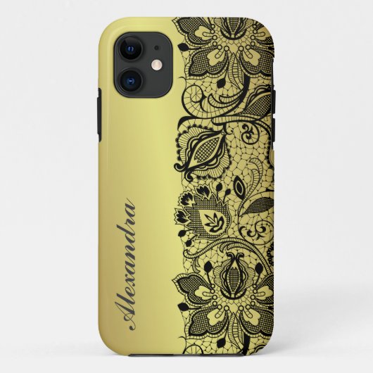 Geel Goud Metallic Design & Zwart Kant Case-Mate iPhone Case (Achterkant)