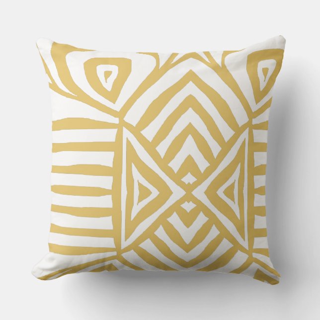 geel goud Tribal Maze Mud Cloth Pattern Afrikaans Kussen (Voorkant)