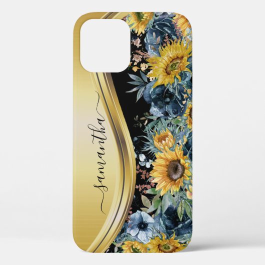 Geel Goud Zonnebloem Bloemen Monogram naam Case-Mate iPhone Case (Achterkant)