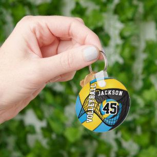 Geel goud, zwart en blauw volleybal sleutelhanger