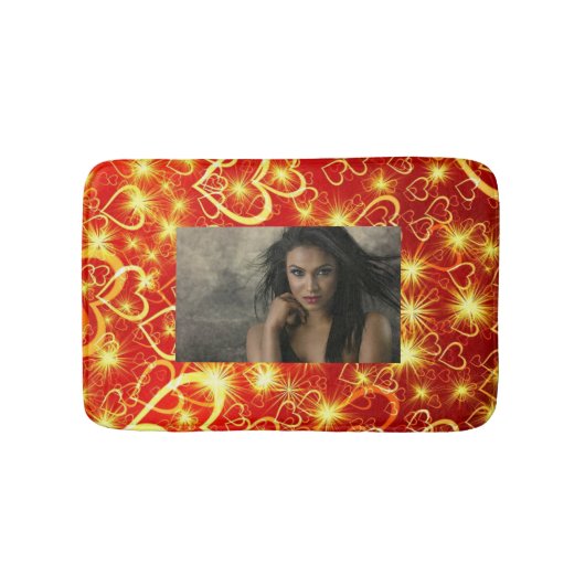 Geel gouden mousserende harten op rode achtergrond badmat (Voorkant)