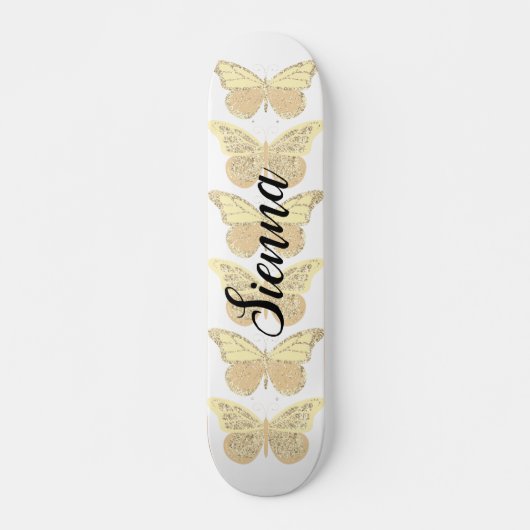 Geel Gouden Sparkle Vlinders Gepersonaliseerd Skateboard (Voorkant)