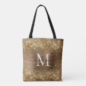 Geel goudglittergeborsteld metaal monogram script draagtas (Achterkant)