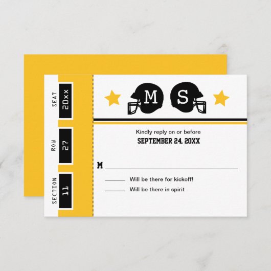 Geel goudzwart Football Ticket Weddenschap RSVP (Voorkant / Achterkant)