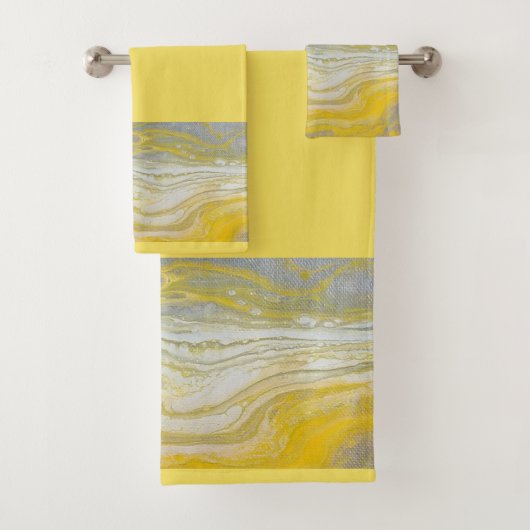 Geel & Grijs Abstracte Badkamer Handdoek Set (Insitu)