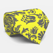 Geel & Grijs  Bloemen Damasks Stropdas (Opgerold)