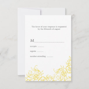 Geel & Grijs Bloemen Huwelijksreactie RSVP Kaartje