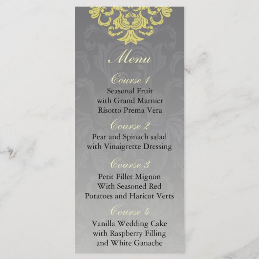 "geel grijs" Bruiloft menu (Voorkant)