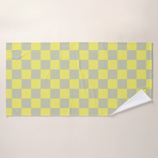 Geel + Grijs Check Checkerboard Patroon Badhanddoek (Badhanddoek)