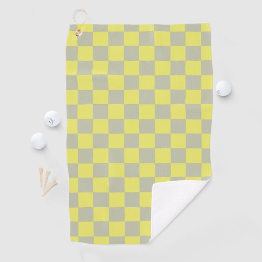 Geel + Grijs Check Checkerboard Patroon Golfhanddoek (Insitu)