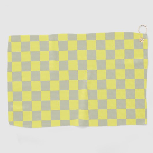 Geel + Grijs Check Checkerboard Patroon Golfhanddoek (Horizontaal)