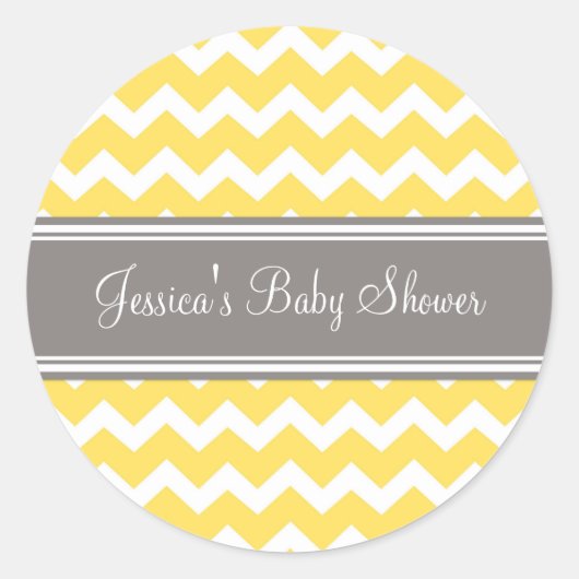 Geel Grijs Chevron Baby shower Favor Stickers (Voorkant)