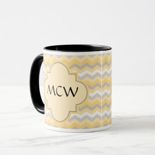 Geel/grijs Chevron Zigzag Mok (Voorkant links)