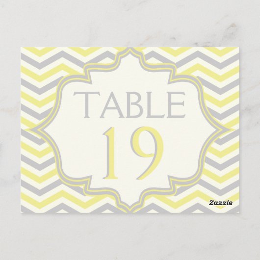Geel grijs chevron zigzag trouwtafel nummer briefkaart (Achterkant)