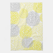 Geel grijs Dahlia Kitchen Tea Towel Theedoek (Verticaal)