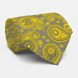 Geel, grijs, elegant  paisleypatroon stropdas