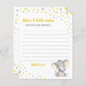 Geel grijs ellephant Shower Ouders Advice Kaarten (Voorkant / Achterkant)