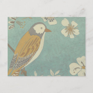 Geel, grijs en beige vogel op een bijkantoor briefkaart