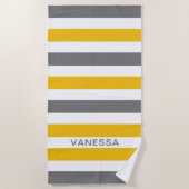 Geel, grijs en wit, gestreept strandlaken (Voorkant)