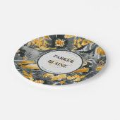 Geel + Grijs Floral Waterverf Monogram Weddenschap Papieren Bordje (Gekanteld)