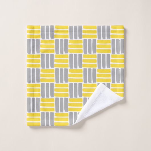 Geel grijs Geometrische penseelpatroon Bad Handdoek (Wasdoekje)