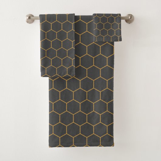 Geel grijs Honeycomb Hexagon Pattern Trendy Manly Bad Handdoek (Insitu)