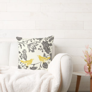 Geel grijs Ivory Floral Tortelduifjes Kussen