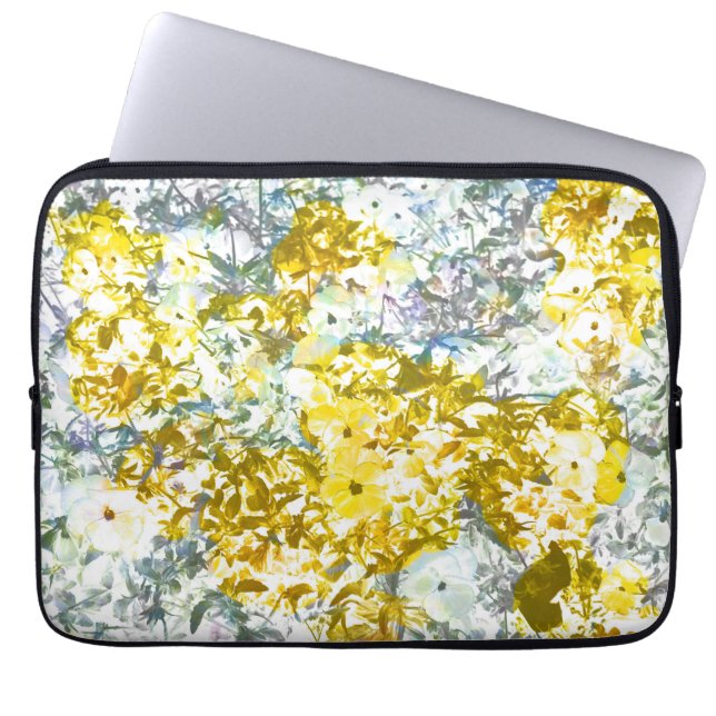 Geel grijs kleurenbloemontwerp laptop sleeve (Voorkant)