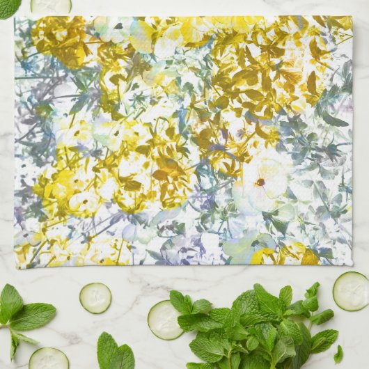 Geel grijs kleurenbloemontwerp theedoek (Gevouwen)