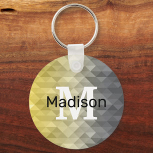 Geel Grijs Koel Ombre Geometrisch patroon Monogram Sleutelhanger