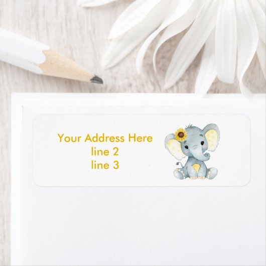 Geel grijs meisje Elephant Adresetiketten Etiket (Insitu)