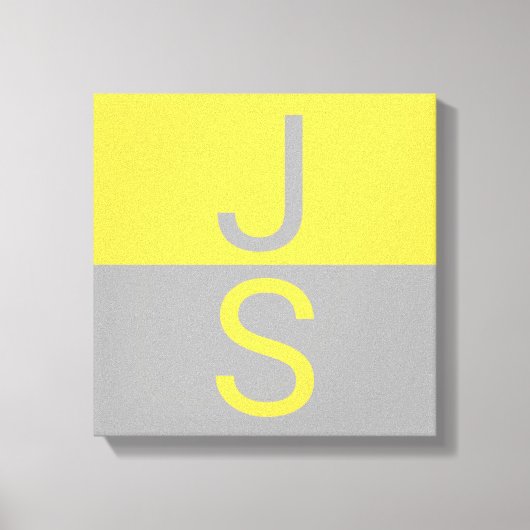 Geel & Grijs Modern Initialen Monogram Canvas Afdruk (Voorkant)