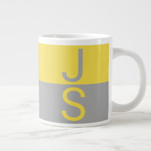 Geel & Grijs Modern Initialen Monogram Extra Grote Beker