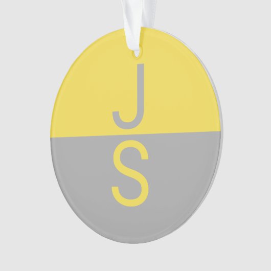Geel & Grijs Modern Initialen Monogram Ornament (voorkant)