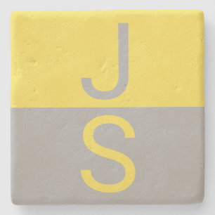Geel & Grijs Modern Initialen Monogram Stenen Onderzetter