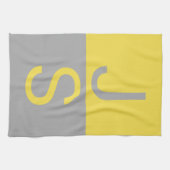 Geel & Grijs Modern Initialen Monogram Theedoek (Horizontaal)