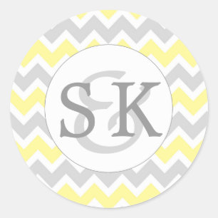 Geel Grijs Monogram Bruiloft envelop afdichtingen Ronde Sticker