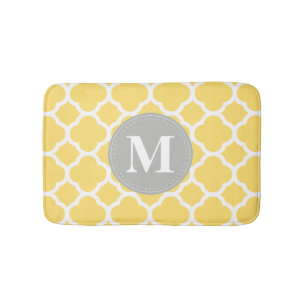Geel grijs monogram Quatrefoil Patroon Badmat