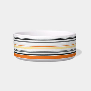 Geel, grijs, Oranje, Cream Retro Striped Pet Bowl Voerbakje